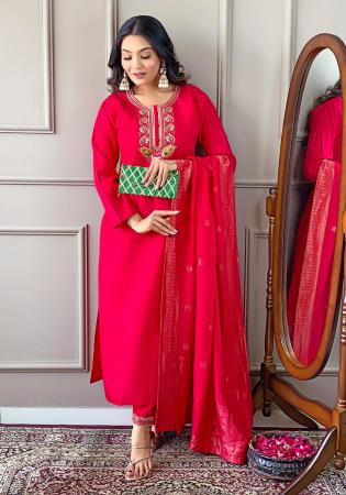 Picture of Rayon & Chiffon Red Readymade Salwar Kameez