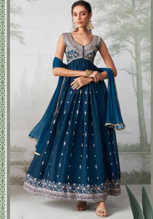 Picture of Charming Georgette Teal Anarkali Salwar Kameez