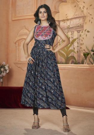 Picture of Exquisite Rayon Steel Blue Kurtis & Tunic