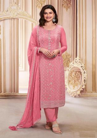 Picture of Georgette Pale Violet Red Straight Cut Salwar Kameez