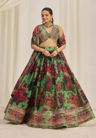 Picture of Taking Organza Dark Olive Green Lehenga Choli