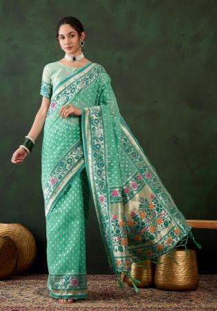 Picture of Charming Cotton Medium Sea Green Saree