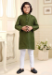 Picture of Well Formed Cotton Dark Olive Green Kids Kurta Pyjama