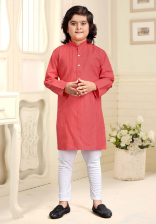 Picture of Beautiful Cotton Light Coral Kids Kurta Pyjama