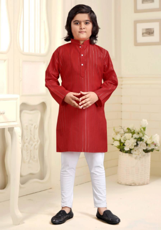 Picture of Beauteous Cotton Red Kids Kurta Pyjama