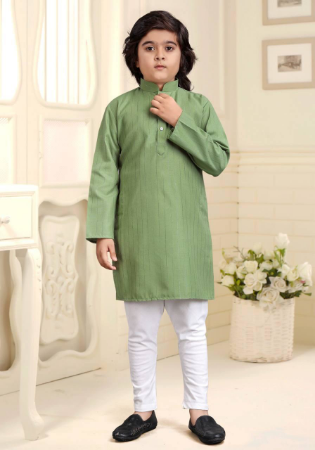 Picture of Statuesque Cotton Dark Sea Green Kids Kurta Pyjama