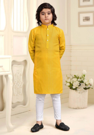 Picture of Nice Cotton Golden Rod Kids Kurta Pyjama