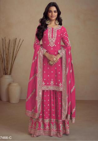 Picture of Silk Medium Violet Red Straight Cut Salwar Kameez