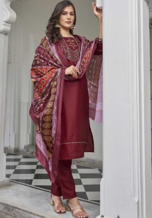 Picture of Enticing Cotton Maroon Readymade Salwar Kameez