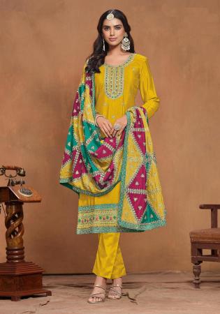 Picture of Chiffon Golden Rod Straight Cut Salwar Kameez