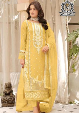 Picture of Organza Pale Golden Rod Straight Cut Salwar Kameez