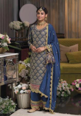 Picture of Chiffon Dark Slate Blue Readymade Salwar Kameez