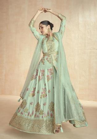 Picture of Superb Silk Dark Sea Green Anarkali Salwar Kameez