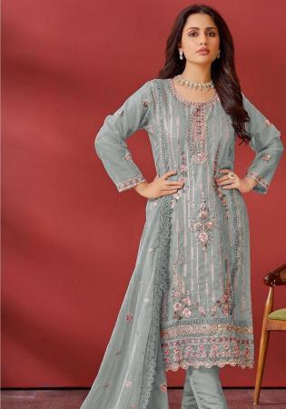 Picture of Organza Dark Sea Green Straight Cut Salwar Kameez