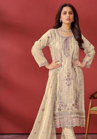 Picture of Organza Burly Wood Straight Cut Salwar Kameez