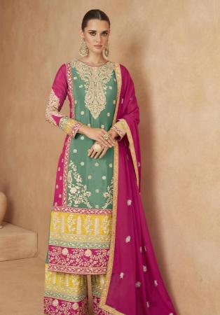 Picture of Chiffon Medium Sea Green Straight Cut Salwar Kameez