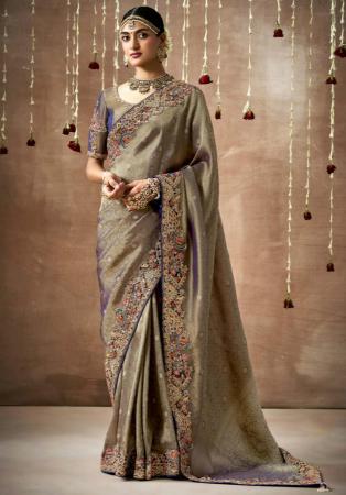 Picture of Shapely Silk & Organza Dark Olive Green Saree