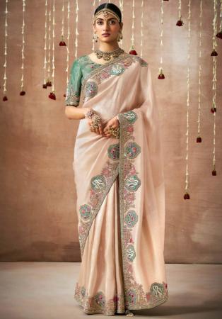 Picture of Classy Silk & Organza Burly Wood Saree