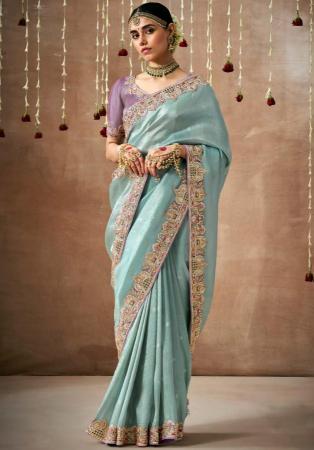 Picture of Alluring Silk & Organza Cadet Blue Saree