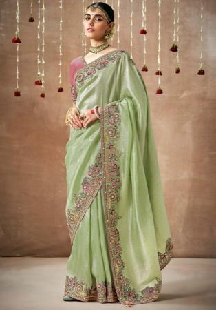 Picture of Comely Silk & Organza Dark Khaki Saree