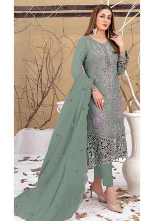 Picture of Georgette Dark Sea Green Straight Cut Salwar Kameez