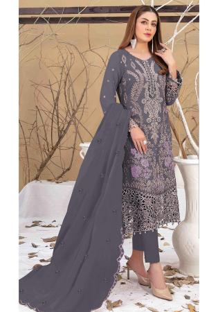 Picture of Georgette Slate Grey Straight Cut Salwar Kameez