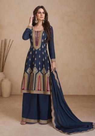 Picture of Sublime Chiffon Navy Blue Anarkali Salwar Kameez