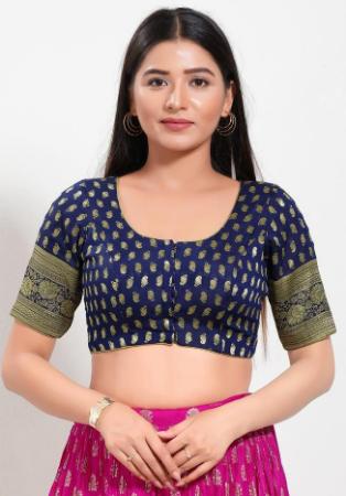 Picture of Wonderful Chiffon Navy Blue Designer Blouse