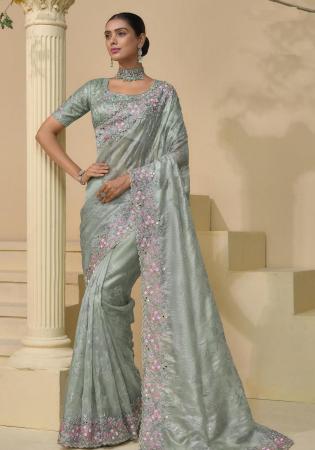 Picture of Enticing Chiffon Dark Sea Green Saree