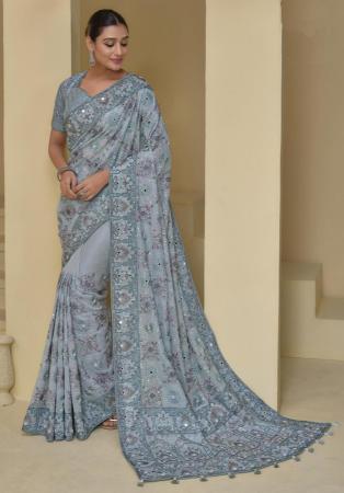 Picture of Shapely Chiffon Light Slate Grey Saree