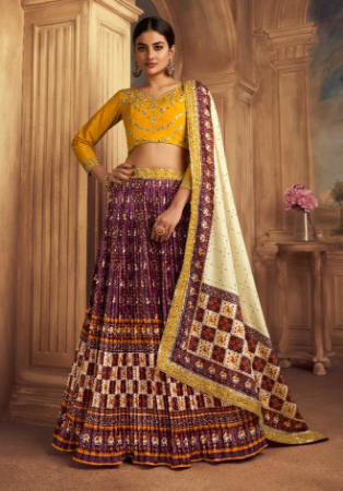 Picture of Shapely Satin & Silk Brown Lehenga Choli