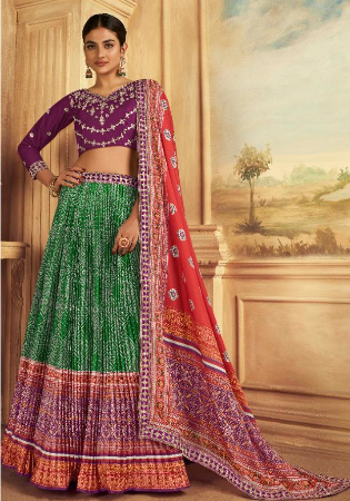 Picture of Delightful Satin & Silk Forest Green Lehenga Choli