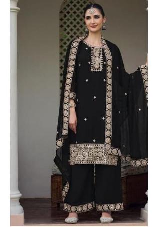 Picture of Elegant Georgette Black Straight Cut Salwar Kameez