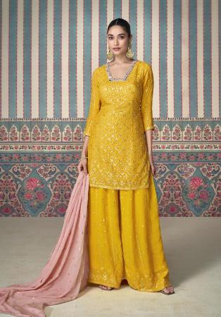 Picture of Chiffon & Silk Orange Straight Cut Salwar Kameez