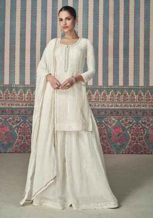 Picture of Chiffon & Silk Silver Straight Cut Salwar Kameez