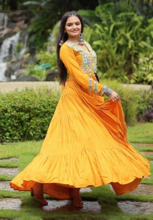 Picture of Comely Rayon & Georgette Yellow Party Wear Gown