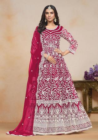 Picture of Magnificent Net Rosy Brown Anarkali Salwar Kameez