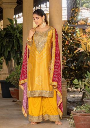 Picture of Graceful Chiffon Yellow Straight Cut Salwar Kameez