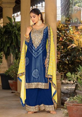 Picture of Chiffon Midnight Blue Straight Cut Salwar Kameez