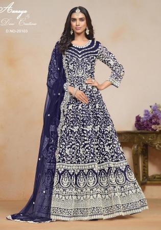 Picture of Splendid Net Dark Slate Blue Anarkali Salwar Kameez