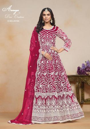 Picture of Splendid Net Crimson Anarkali Salwar Kameez