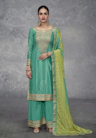 Picture of Chiffon Light Sea Green Straight Cut Salwar Kameez