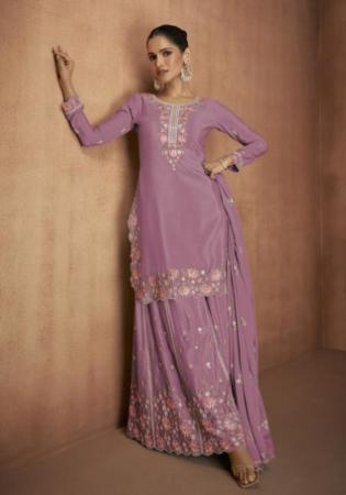 Picture of Chiffon Rosy Brown Straight Cut Salwar Kameez