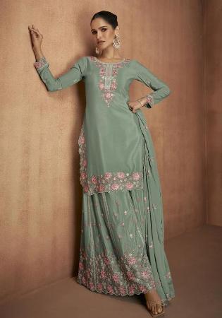 Picture of Chiffon Slate Grey Straight Cut Salwar Kameez