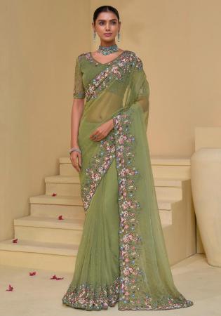 Picture of Appealing Silk Dark Olive Green Saree