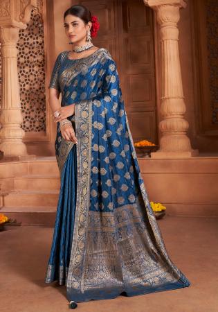 Picture of Enticing Satin & Silk Midnight Blue Saree