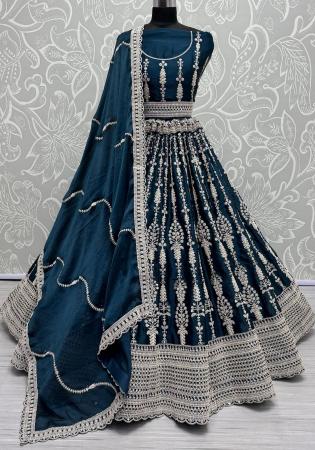 Picture of Exquisite Satin Midnight Blue Lehenga Choli