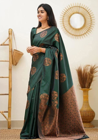 Picture of Well Formed Silk Sea Green Saree