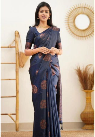 Picture of Wonderful Silk Navy Blue Saree