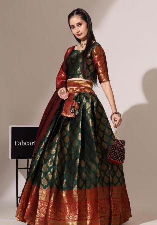 Picture of Delightful Silk Dark Green Lehenga Choli